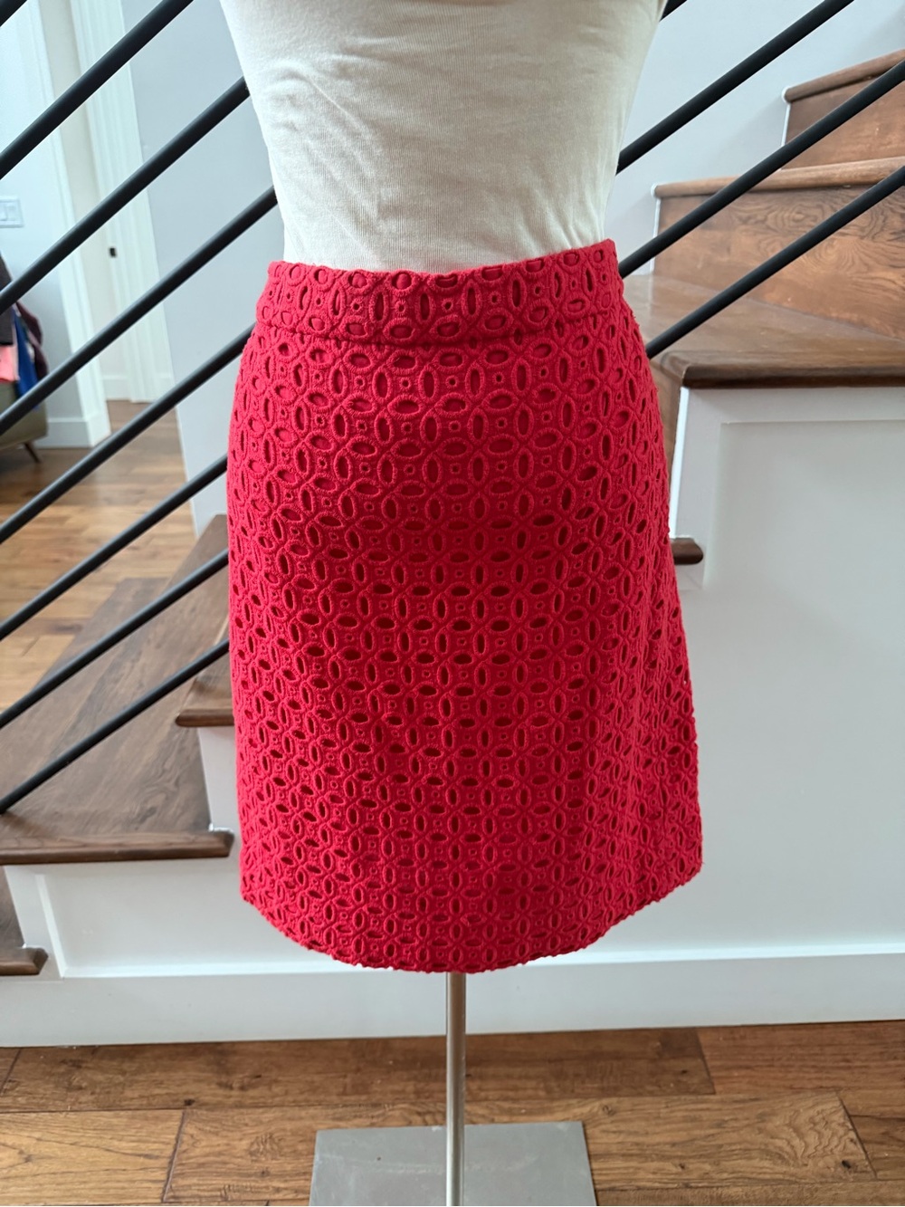 J. Crew Bright Red Eyelet Pencil Skirt